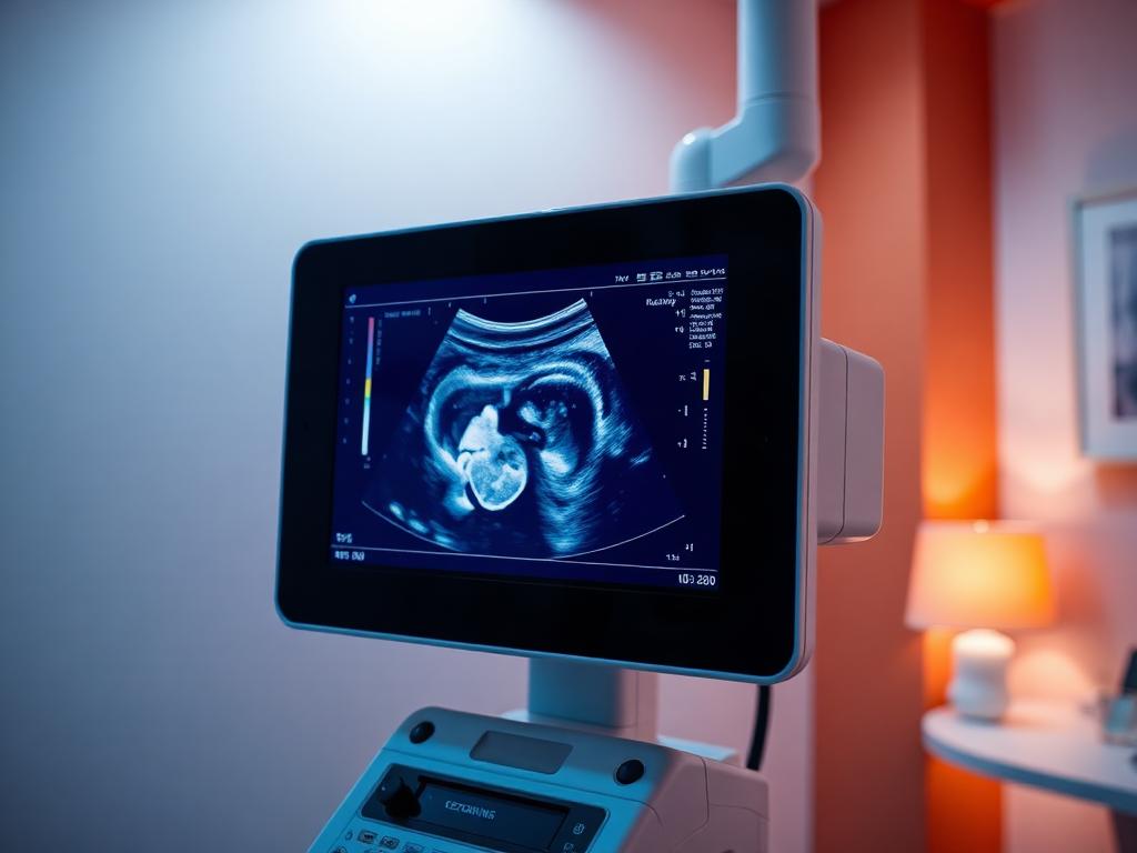 Monitor de ultrassom transvaginal em sala clínica